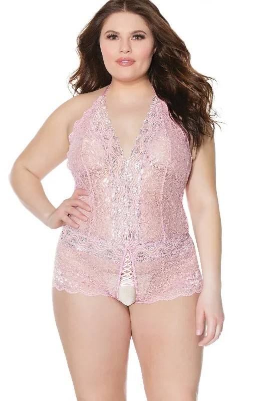 Pink Lace Teddy | Plus Size