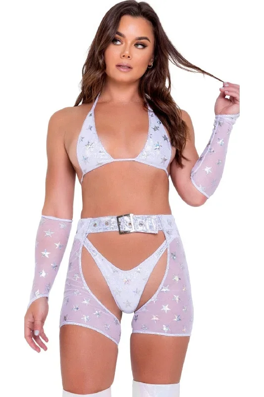 Star Child White Mesh Chaps with Belt