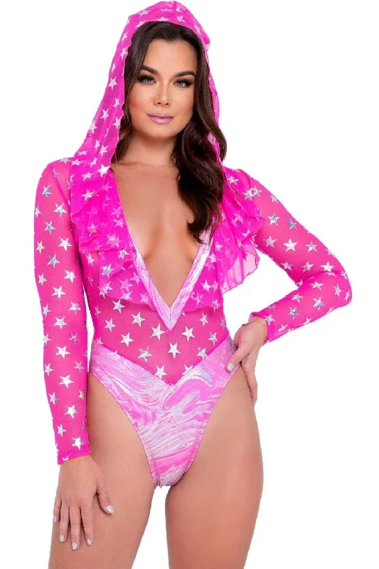 Star Child Pink Mesh Hooded Romper