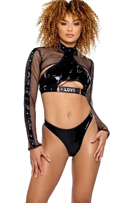 Unisex Fishnet Shrug with Vinyl & Stud Detail