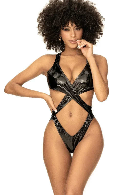 Gloss Black Monokini with Criss Cross Design