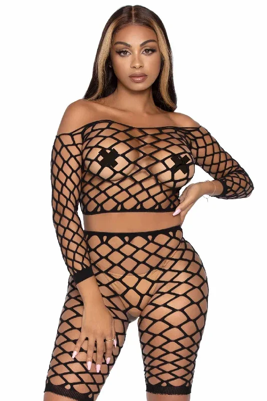 2 Piece Pothole Net Crop Top & Bike Shorts Set