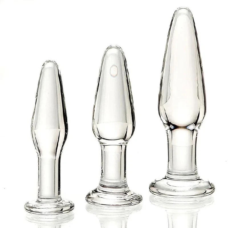 Adam and Eve Glass Anal Training Kit | Set of 3 Glass Butt Plugs for Men