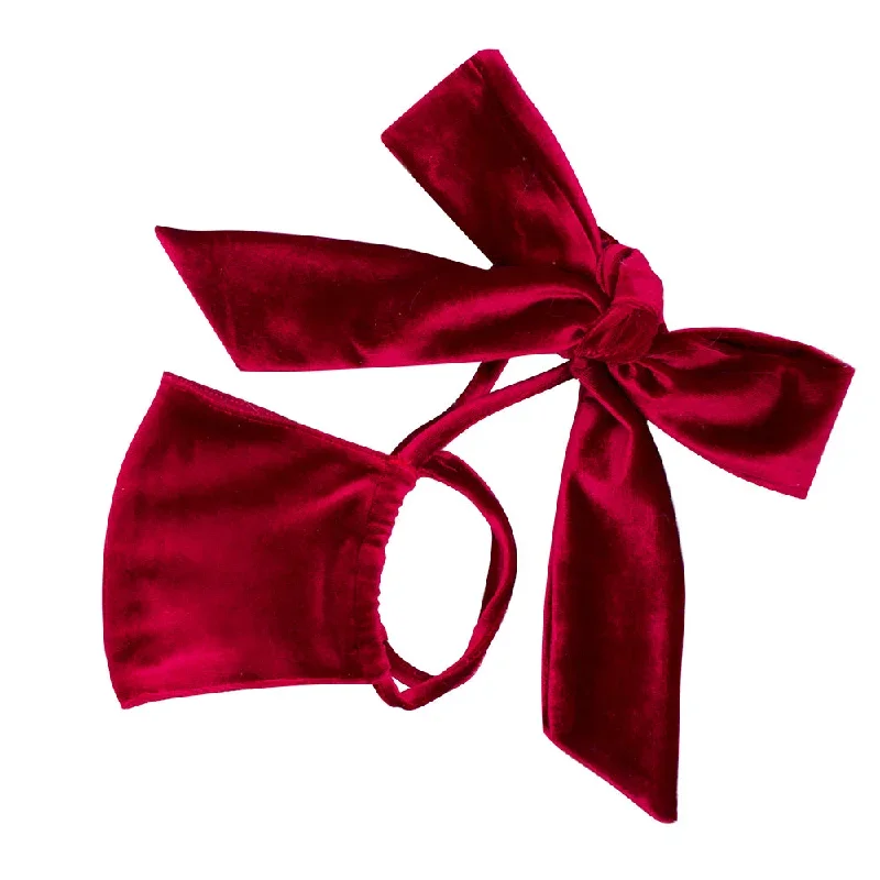 Burgundy Velvet Bow Face Mask