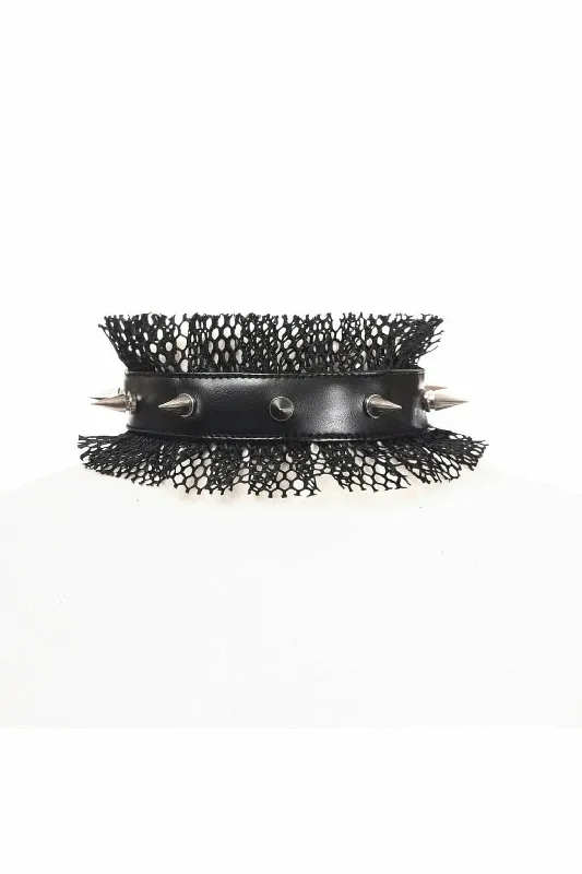 Fancy Black Fishnet Spike Choker