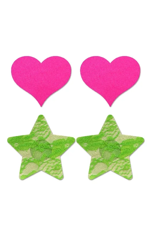 fantasy-uv-reactive-neon-heart-lace-star-pasties-pink-green-pack-of-2