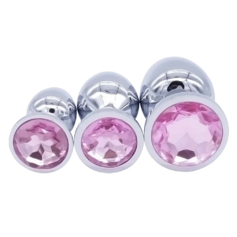 jeweled-stainless-steel-princess-plug-beginner-set-three-colors