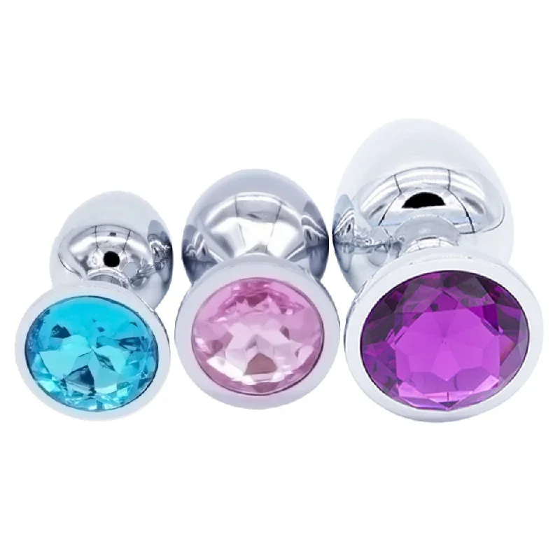 jeweled-stainless-steel-princess-plug-beginner-set-three-colors