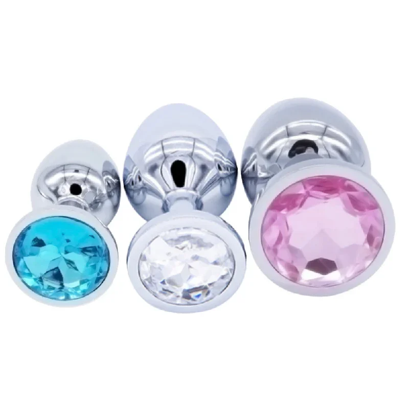 jeweled-stainless-steel-princess-plug-beginner-set-three-colors