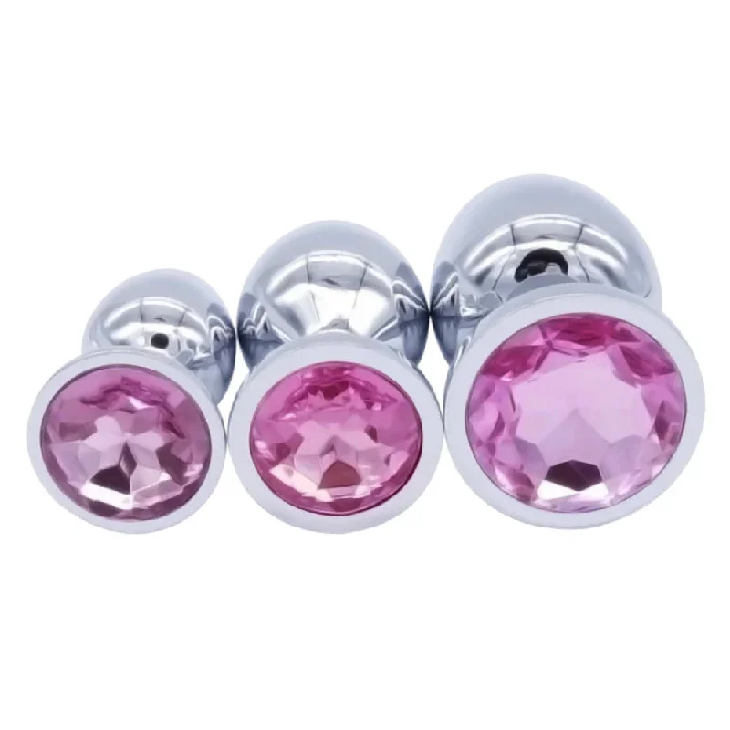 jeweled-stainless-steel-princess-plug-beginner-set-three-colors