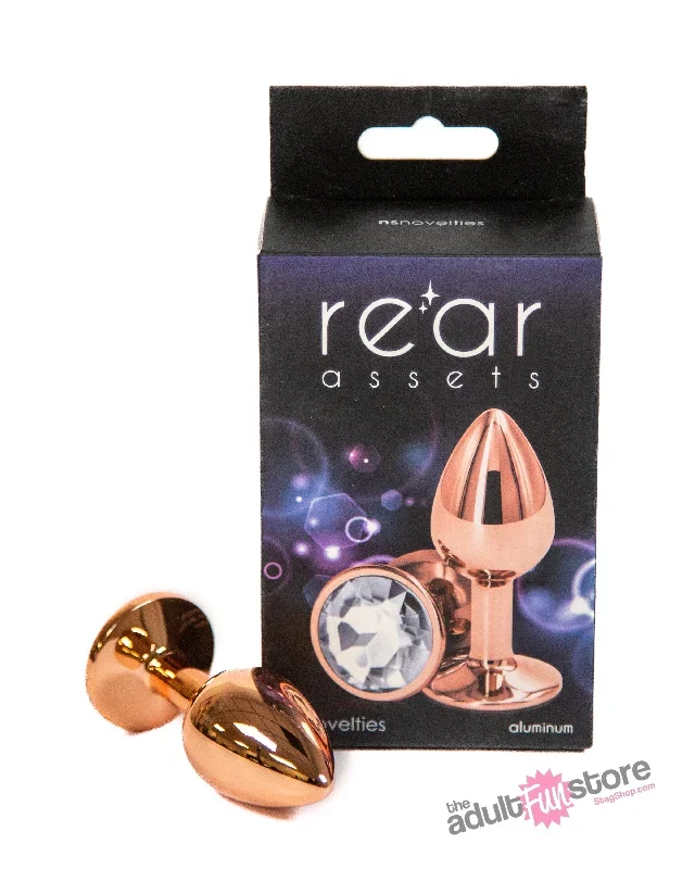 ns-novelties-rear-assets-aluminum-butt-plug-rose-gold-clear-2-75-inch