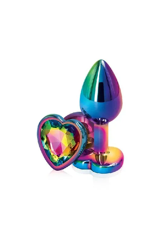 NS Novelties - Rear Assets - Aluminum Heart Butt Plug - Multicolour/Rainbow - 2.75 Inch