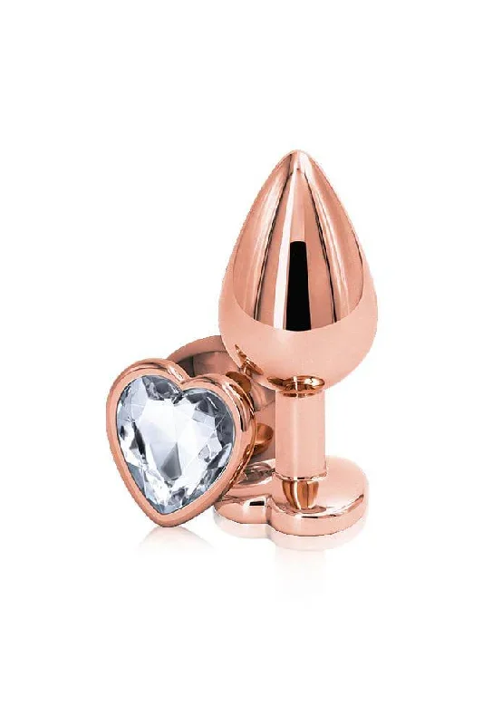 NS Novelties - Rear Assets - Aluminum Heart Butt Plug - Rose Gold/Clear - 3.25 Inch