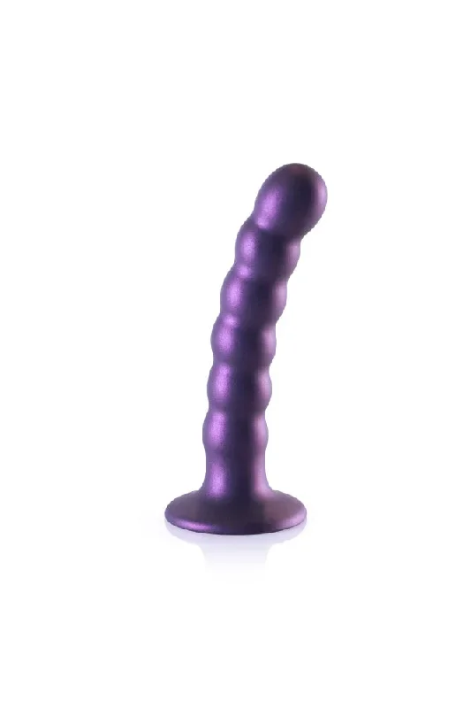 Ouch by Shots Toys - 5"" Beaded Silicone Dildo - Metallic Purple