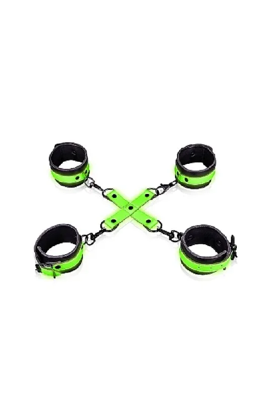 Ouch by Shots Toys - Hand & Ankle Cuffs with Hogtie - Glow in the Dark