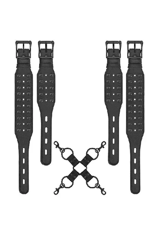 Ouch by Shots Toys - Skulls and Bones - Hogtie Cuff Set with Spikes - Black