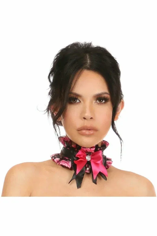 Sexy Pink Floral Satin Costume Choker