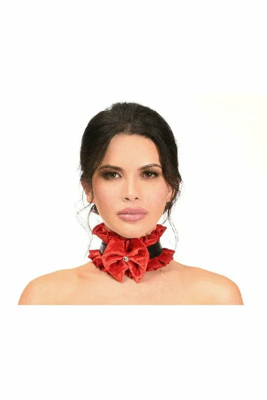 Sexy Red Velvet & Faux Leather Costume Choker