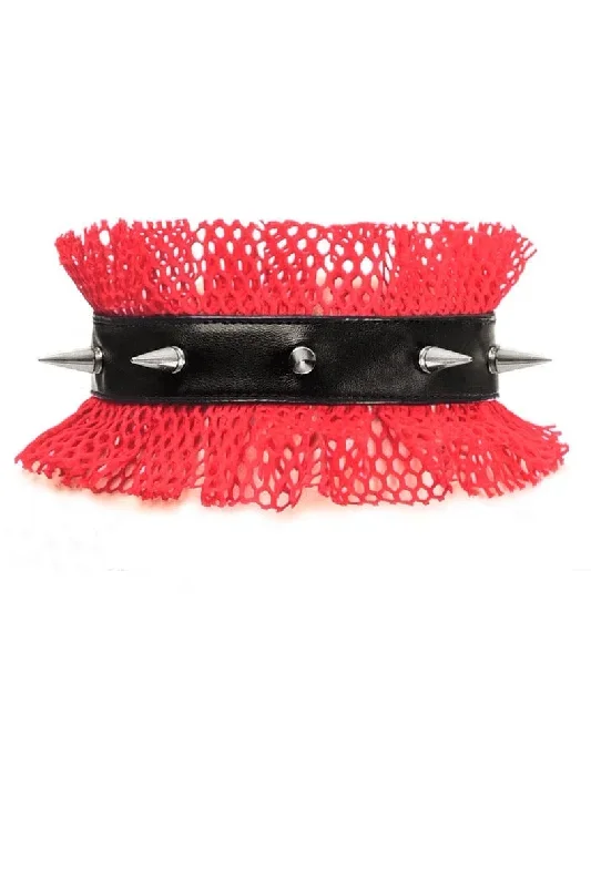 Sexy Red With Black Fishnet Spike Choker