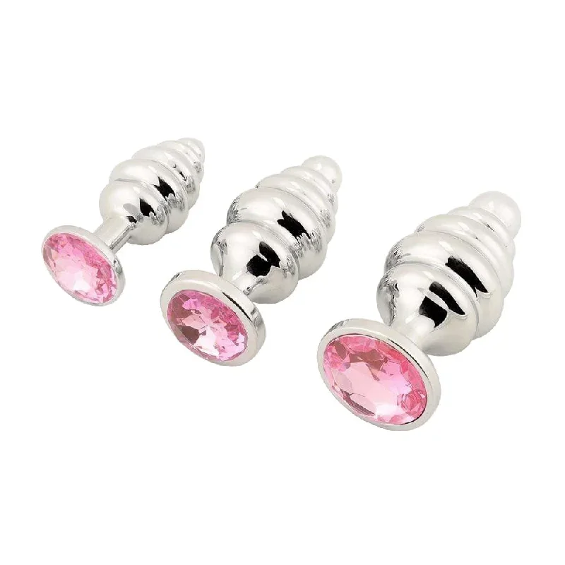 Pink Ribbed Jeweled Anal Training Set (3 Piece)