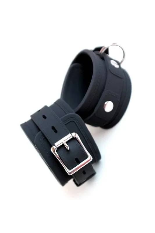 Stockroom - Locking Silicone Wrist Cuffs - Black/Silver