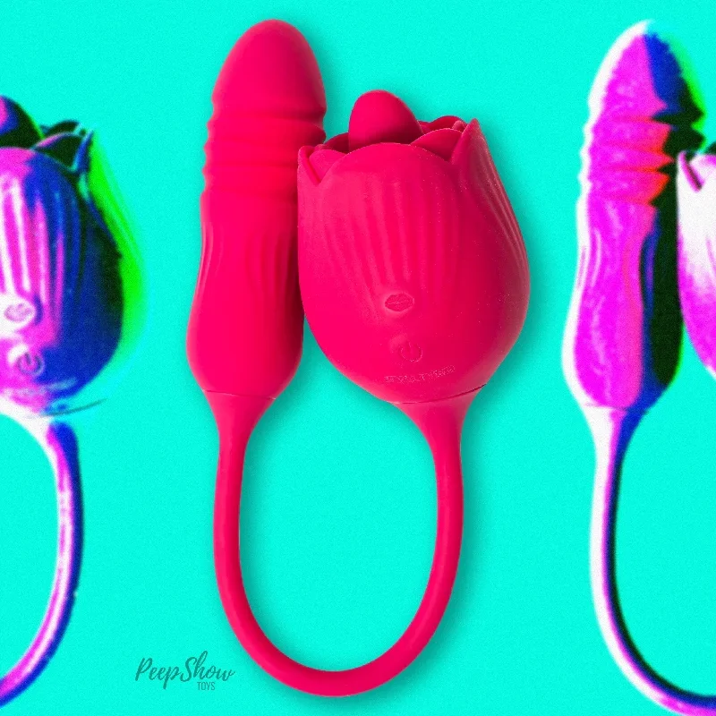 Wild Rose Vibrator by Evolved - Thrusting + Moving Tongue