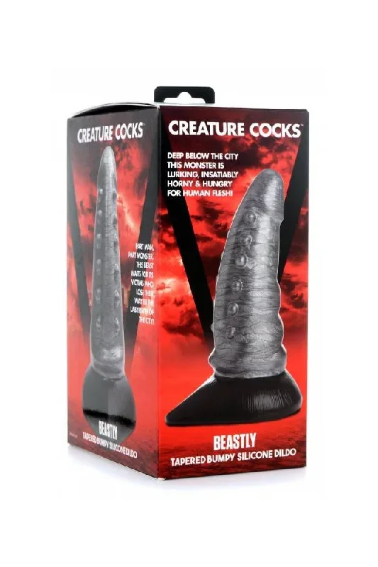 xr-brands-creature-cocks-beastly-tapered-bumpy-silicone-dildo-silver