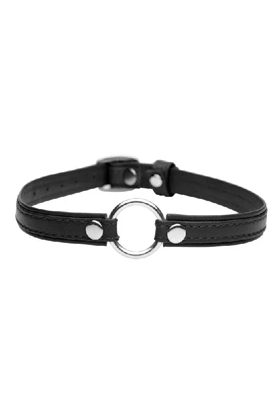 XR Brands - Master Series - Sex Pet Slim Black Leather Collar with O-Ring