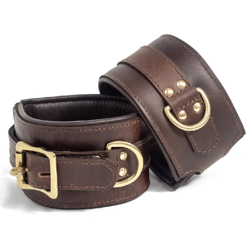 Zorba Lockable Brown Oiled Pull-Up Leather Ankle Cuffs