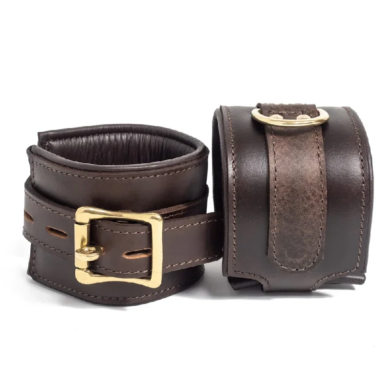 Zorba Lockable Brown Oiled Pull-Up Leather Wrist Cuffs