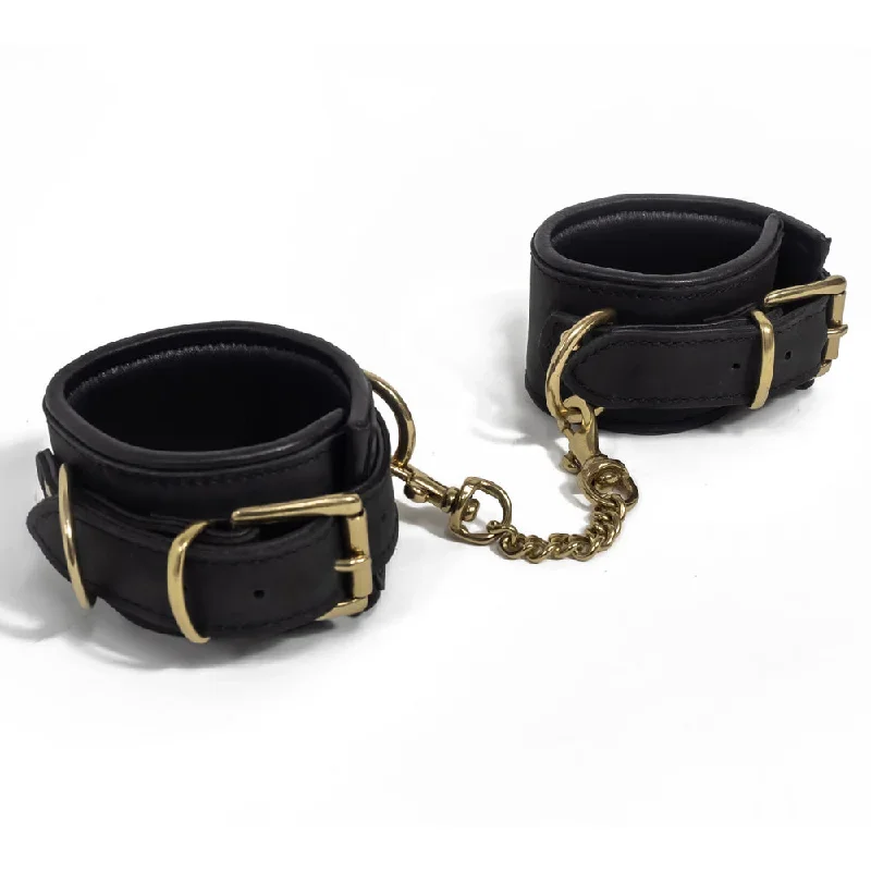 Zorba Calfskin & Lambskin Leather Wrist Cuffs With Gold Chain