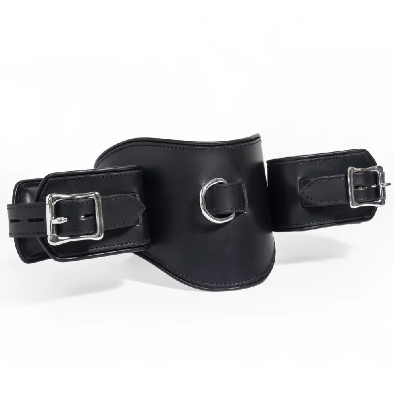 Zorba Lockable Padded Leather Posture Collar With Attached Wrist Cuffs