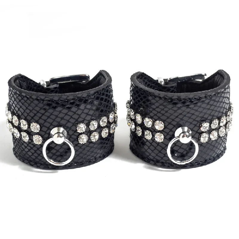 Zorba Patent Leather Snakeskin & Diamante Wrist Cuffs